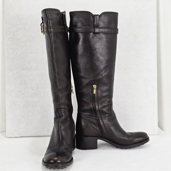 Salvatore Ferragamo Boots Womens 9.5 M Brown Leather Tall Riding Calf Pull Zip - Picture 4 of 16